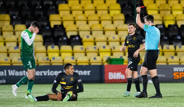 Paul McGinn was the first of two Hibs defenders to be sent off