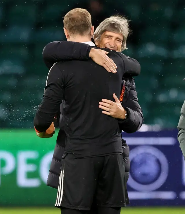 Joe Hart embraces his former boss Manuel Pellegrini, now in charge of Betis