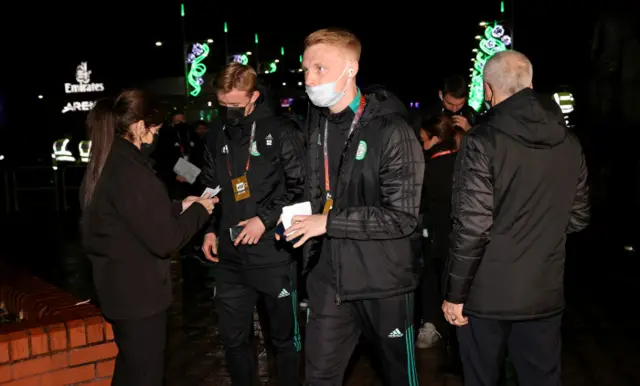 Liam Scales arrives at Celtic Park