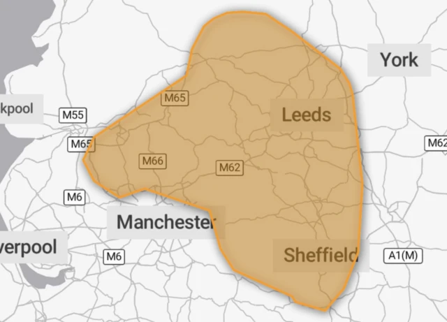 A graph detailing an amber weather warning over parts of Yorkshire