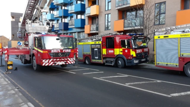 Fire engines outside a flat in Greenwich