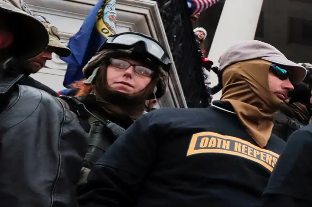 Footage shows Jessica Watkins in full military gear at the Capitol on 6 January 2021