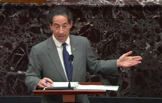 Democrat Rep. Jamie Raskin and house impeachment manager speaks in the Senate on 10 February 2021