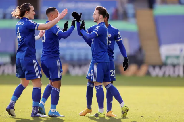 Leicester celebrate James Maddison's opener