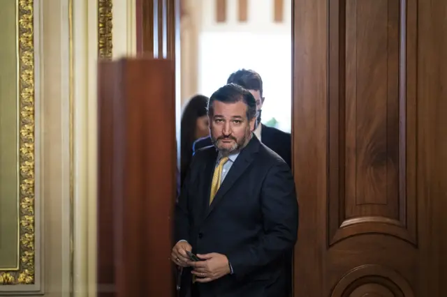 Republican Senator Ted Cruz leaves a meeting with Trump's lawyers