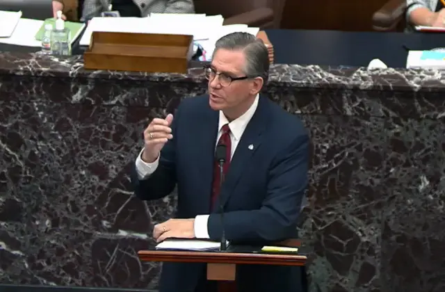 Trump's defence lawyer, Bruce Castor, speaks on the Senate floor