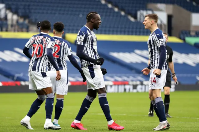 West Brom celebrate Mbaye Diagne opener