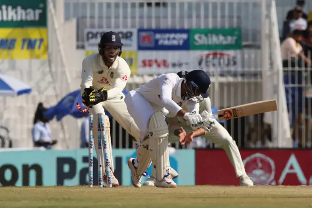 Axar Patel is stumped by Ben Foakes