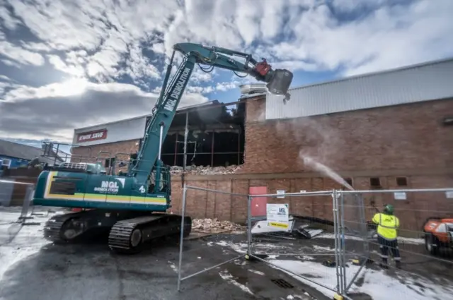 Demolition of the former Kwik Save supermarket in Spennymoor