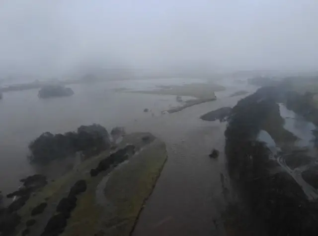 River Coquet splitting into Caistron Lakes