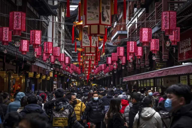 People walk through the Yuyuan Garden during the Spring Festival in Shanghai