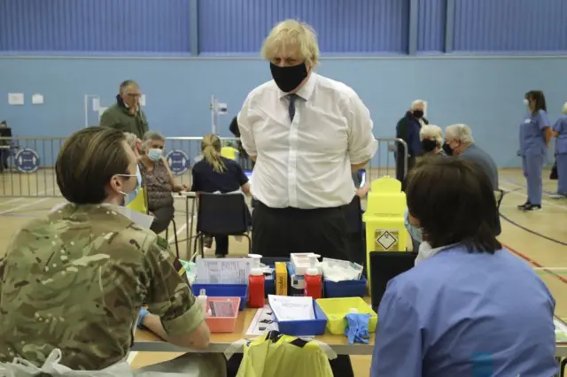 Boris Johnson on a visit to a vaccination centre