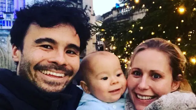 Olivia Hall with her partner Michael Ayhow and their baby Harrison