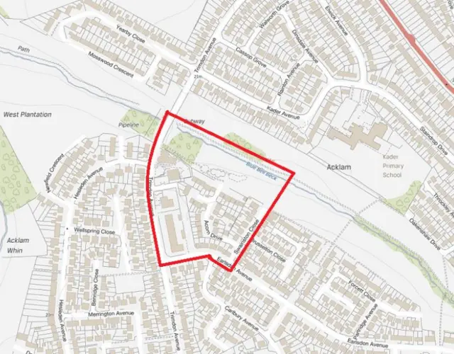 Map of attack area around Trimdon Avenue