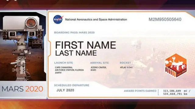 Nasa issued "boarding passes" to anyone that signed up to have their names put onboard the rover