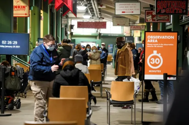 A mass vaccination site in Boston