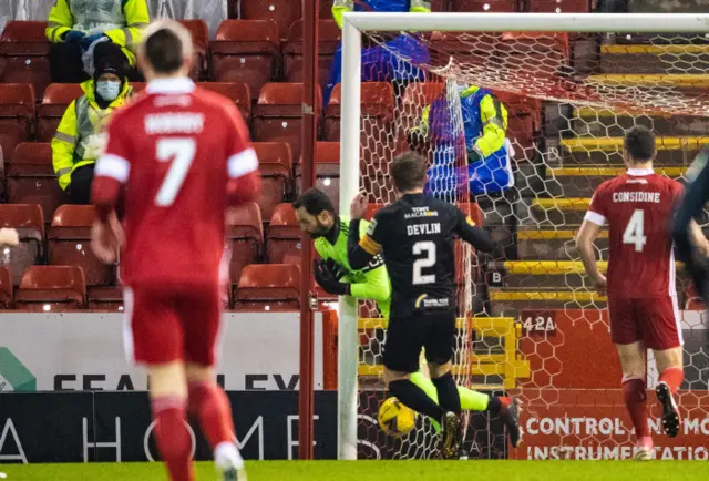 Aberdeen goalkeeper Joe Lewis makes a mistake