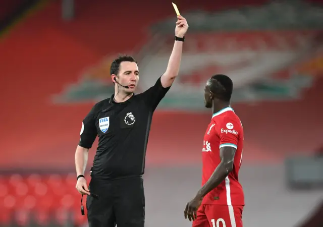 Sadio Mane shown a yellow card