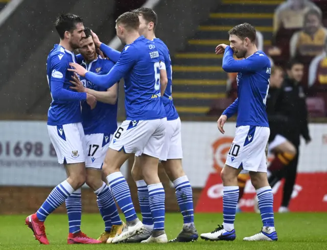 St Johnstone players celebrate Guy Melamed scoring against Motherwell