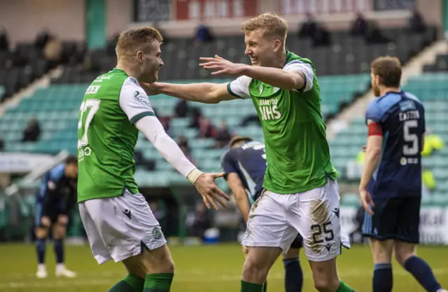 Josh Doig (right) celebrates his first goal for the club