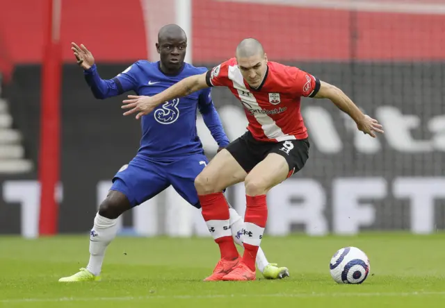 Chelsea's N'Golo Kante in action with Southampton's Oriol Romeu