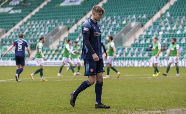 Hamilton's Jamie Hamilton trudges off after his 12th minute red card