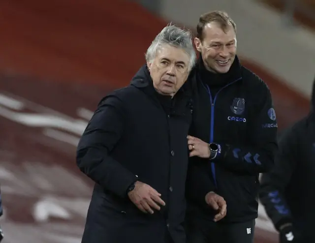 Everton manager Carlo Ancelotti and assistant manager Duncan Ferguson