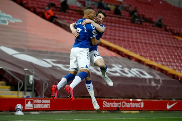 Everton's Brazilian striker Richarlison celebrates