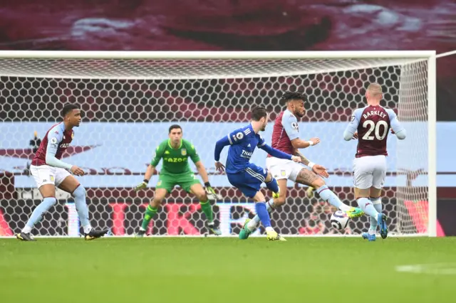 James Maddison scores for Leicester against Aston Villa