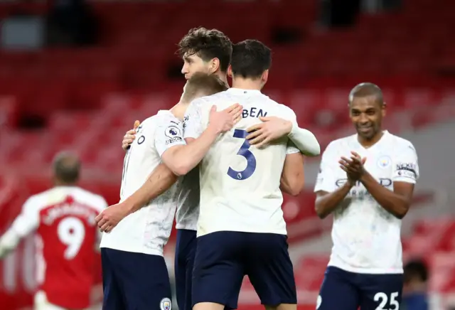 Manchester City celebrate beating Arsenal