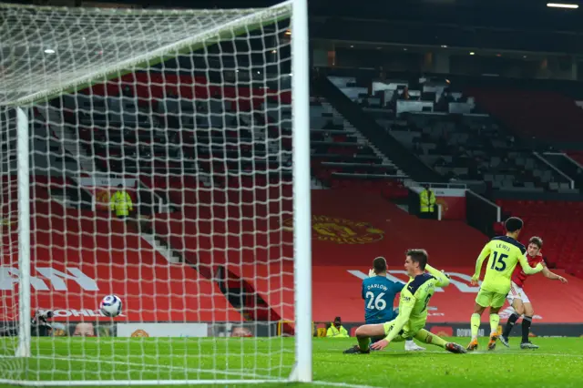 Daniel James scores for Manchester United