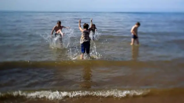 Children playing in the sea