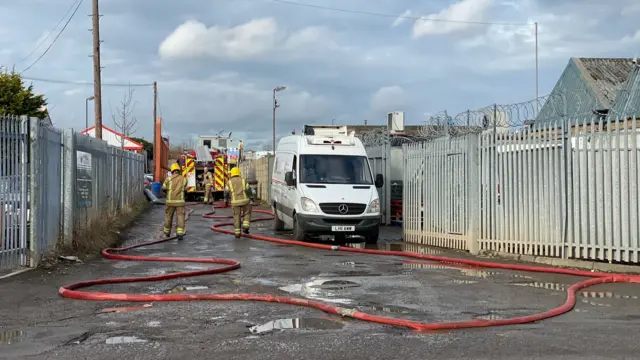 Fire crew at scrapyard