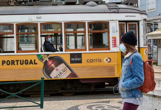 Tram in Lisbon, Portugal, February 4, 2021