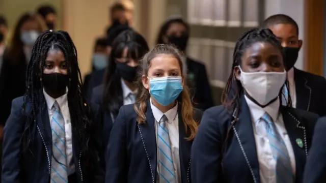 Pupils wearing masks