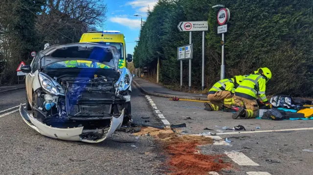 Crash on Loughborough Road and New Road junction in Coleorton, Leicestershire