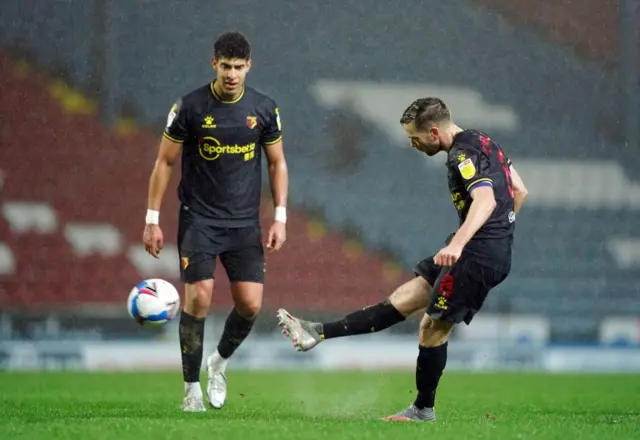 Watford's Tom Cleverley takes a free kick