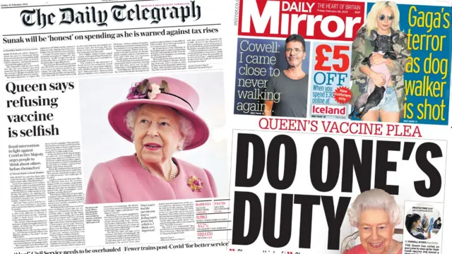 Today's Daily Mirror and The Daily Telegraph newspaper front pages