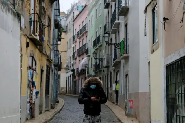 A person walking in Lisbon, Portugal, on 23 January 2021