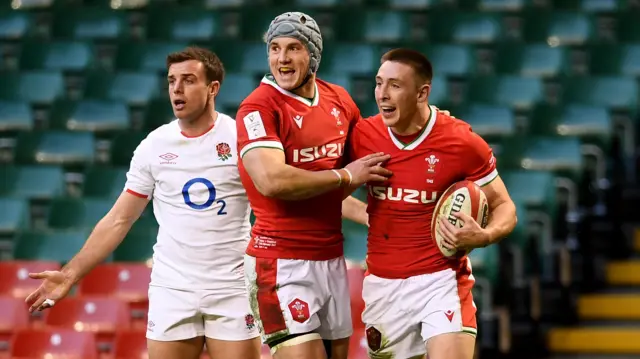 Wales celebrate try