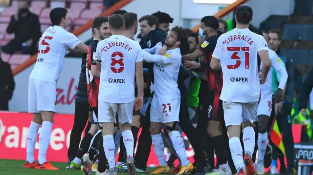 Bournemouth and Watford players fighting