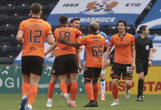 Dundee United lead at Rugby Park thanks to a deflected strike