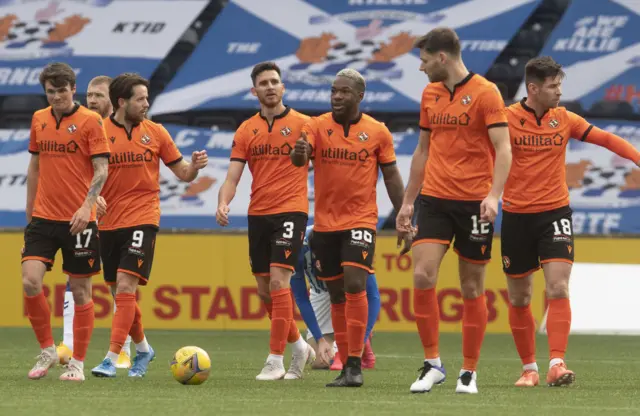 Dundee United lead at the halfway stage at Rugby Park