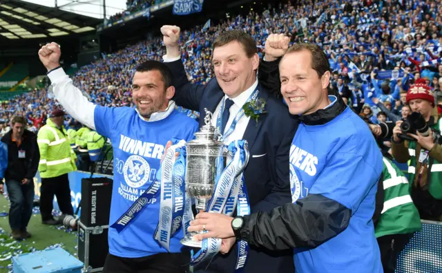 Callum Davidson (left) was assistant manager when St Johnstone beat Dundee United to win the Scottish Cup