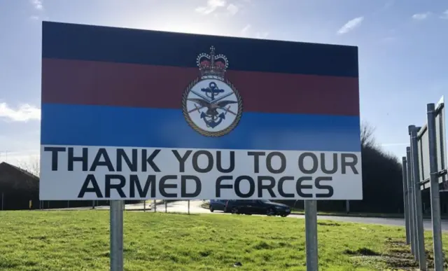 Sign thanking armed forces