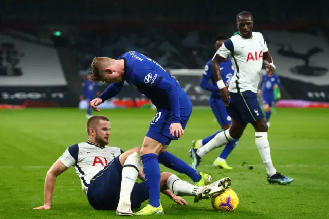 Eric Dier fouls Timo Werner