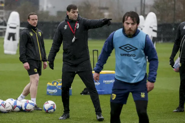 Jonathan Woodgate takes a training session at Bournemouth