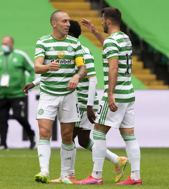 Albian Ajeti, right, was on target in Celtic's 3-0 home win over Motherwell in August