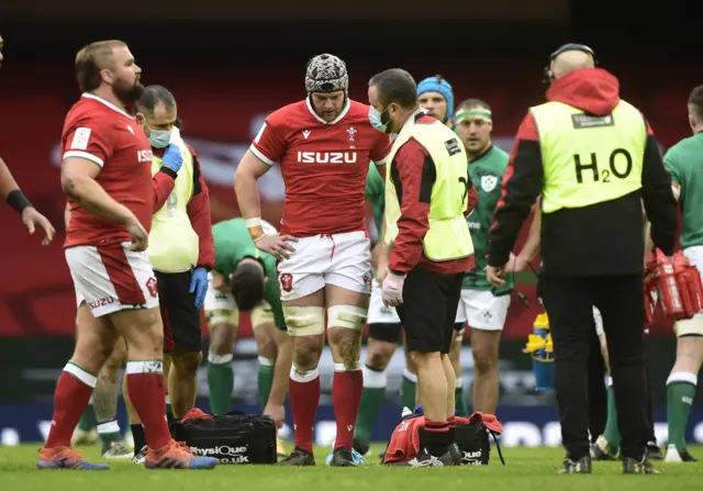 Wales flanker Dan Lydiate limps off