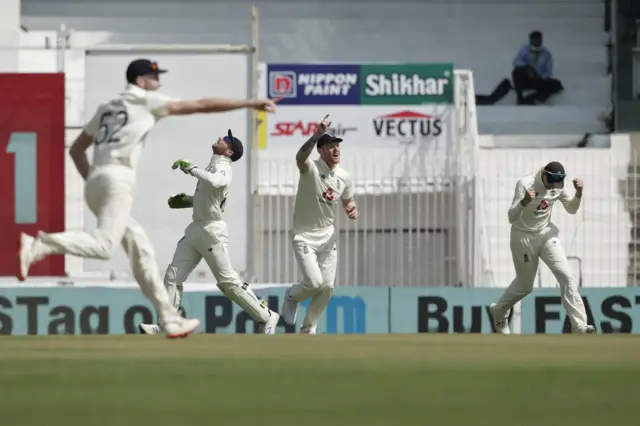 England celebrate wicket